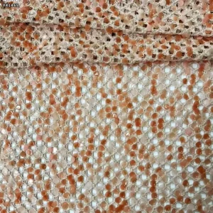 YX1465 Wholesale White Large Open Knit Mesh Fabric With 8MM Sequins for Bridal Evening Dresses and Garment Design