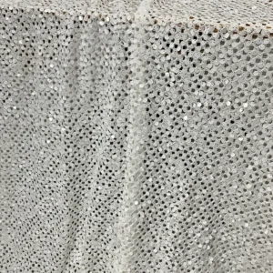 YX1465 Wholesale White Large Open Knit Mesh Fabric With 8MM Sequins for Bridal Evening Dresses and Garment Design