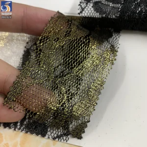YX1621 Gold Silver Foil Printed Lace Fabric Floral Sheer Mesh for Dresses Tops and Fashion Apparel