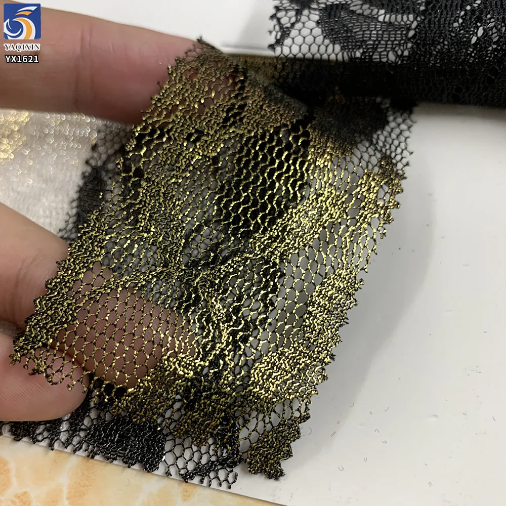 YX1621 Gold Silver Foil Printed Lace Fabric Floral Sheer Mesh for Dresses Tops and Fashion Apparel