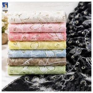 YX1510 Butterfly Embroidered Lace Fabric 140cm 170gsm 100% Polyester Cord Embroidery Lace Fabric for Women's Dresses