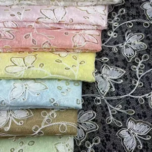 YX1510 Butterfly Embroidered Lace Fabric 140cm 170gsm 100% Polyester Cord Embroidery Lace Fabric for Women's Dresses