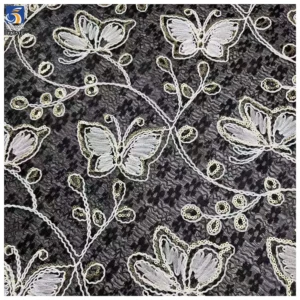 YX1510 Butterfly Embroidered Lace Fabric 140cm 170gsm 100% Polyester Cord Embroidery Lace Fabric for Women's Dresses
