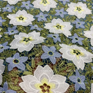YX1256 2026 Pastoral Style Florals and Leaves Embroidered Fabric for Tablecloths Water Soluble Floral Lace Embroidery Fabric