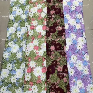 YX1256 2026 Pastoral Style Florals and Leaves Embroidered Fabric for Tablecloths Water Soluble Floral Lace Embroidery Fabric