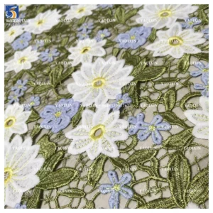 YX1256 2026 Pastoral Style Florals and Leaves Embroidered Fabric for Tablecloths Water Soluble Floral Lace Embroidery Fabric