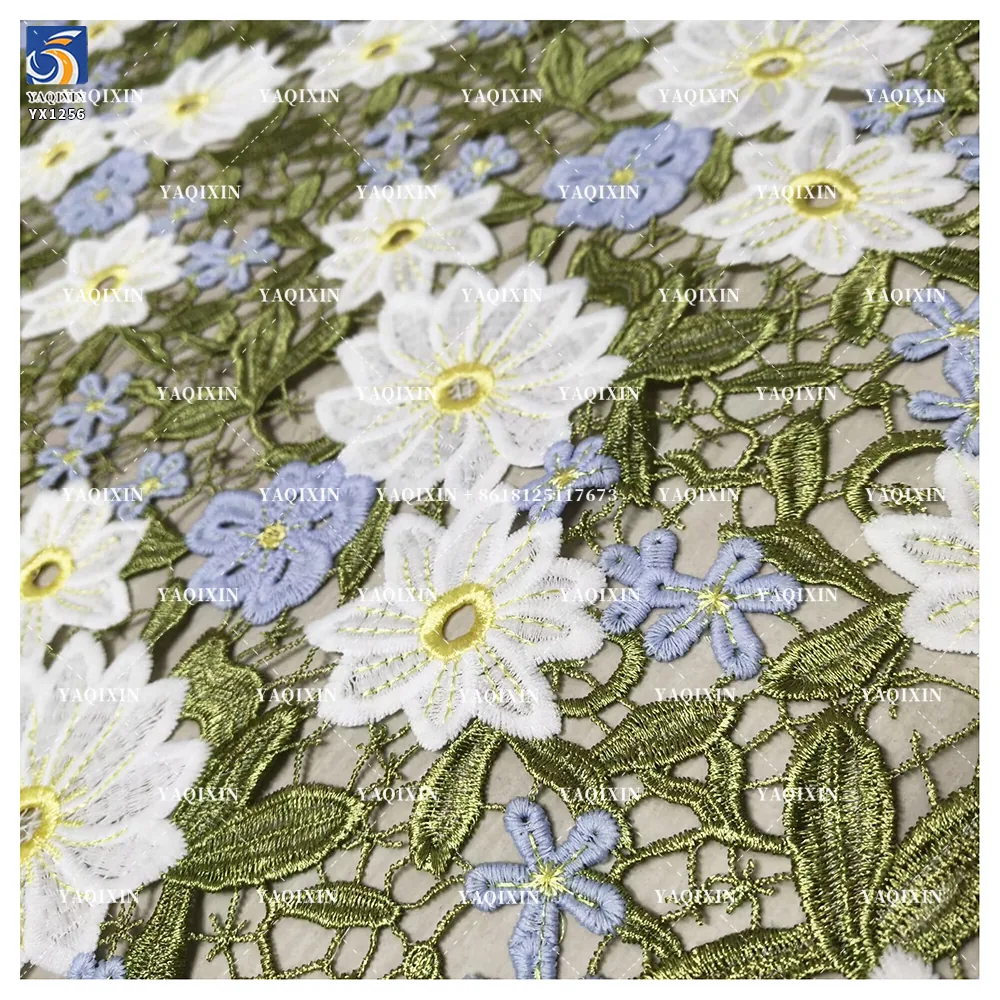 YX1256 2026 Pastoral Style Florals and Leaves Embroidered Fabric for Tablecloths Water Soluble Floral Lace Embroidery Fabric