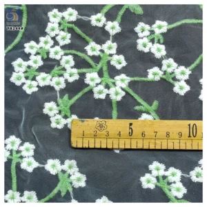 YX244 Golden Supplier French Green Floral Embroidery Lace Fabric Fresh Retro Style Tulle Lace Fabric for Girls' Dress