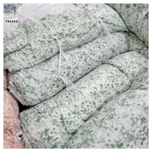 YX244 Golden Supplier French Green Floral Embroidery Lace Fabric Fresh Retro Style Tulle Lace Fabric for Girls' Dress