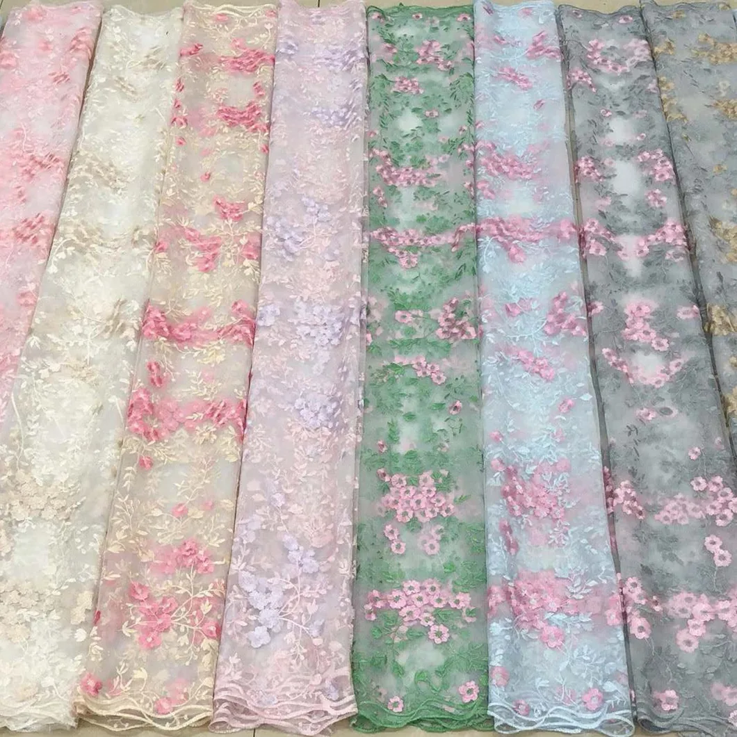 YX695 Ready-To-Stock Wholesale Embroidery Mesh 100% Polyester Pink Florals Embroidery Tulle Fabric for Girls Skirt Making
