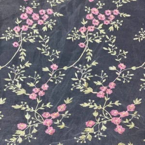 YX695 Ready-To-Stock Wholesale Embroidery Mesh 100% Polyester Pink Florals Embroidery Tulle Fabric for Girls Skirt Making
