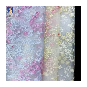 YX695 Ready-To-Stock Wholesale Embroidery Mesh 100% Polyester Pink Florals Embroidery Tulle Fabric for Girls Skirt Making