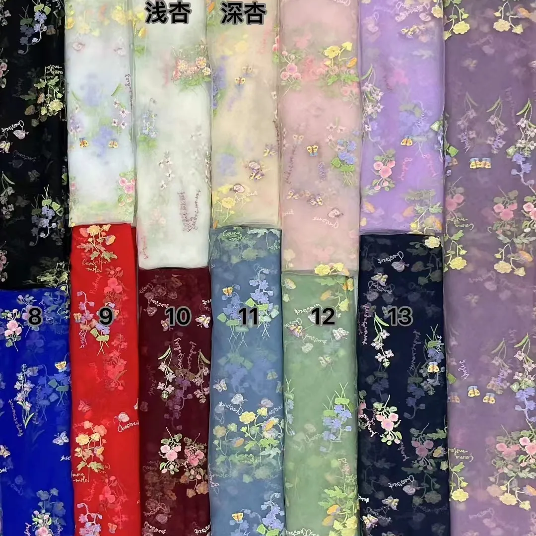 Wholesale Stock Multicolor Wedding Dress European Style Embroidery Mesh Fabric Stretch Soft Tulle Lace Fabric Women's Clothing