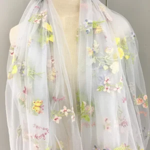 Wholesale Stock Multicolor Wedding Dress European Style Embroidery Mesh Fabric Stretch Soft Tulle Lace Fabric Women's Clothing
