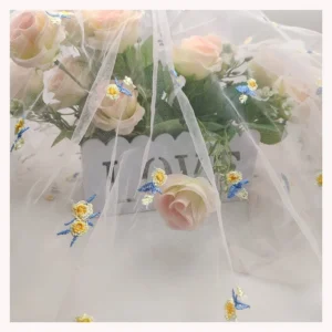 Polyester Tulle Embroidered Fabric With Daisy Sunflower Embroidery Design Tulle Mesh Fabric Girl Dress Fabric