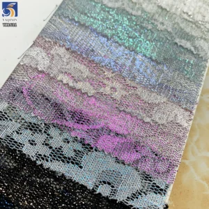 YX1621 Gold Silver Foil Printed Lace Fabric Floral Sheer Mesh for Dresses Tops and Fashion Apparel