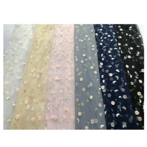 Beautiful Soft Floral Sunflowers Tulle Embroidered Fabric Lace Mesh Embroidered Fabric for Summer Dress