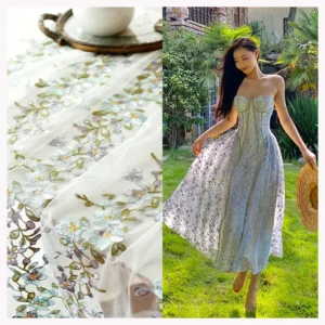 2024 New Arrival Embroidered Flower Fabric Tulle Lace Fabric With Flower Tulle Dress Embroidery Fabric