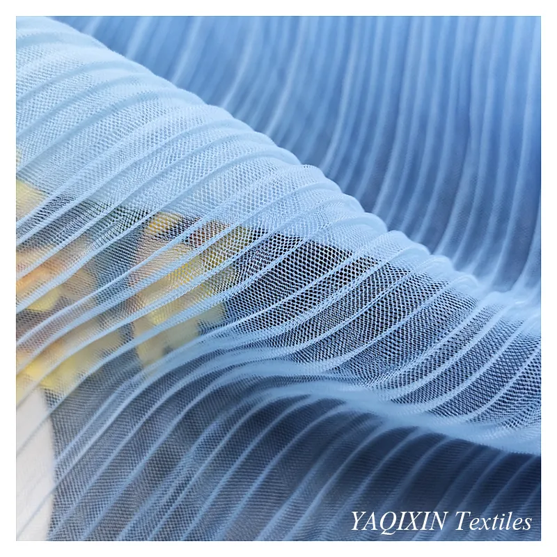Stocklot Plain Crinkle Crepe Wrinkle 100%Nylon Pleated Fabric Wedding Stretch Net Tulle Mesh Fabric by Yard