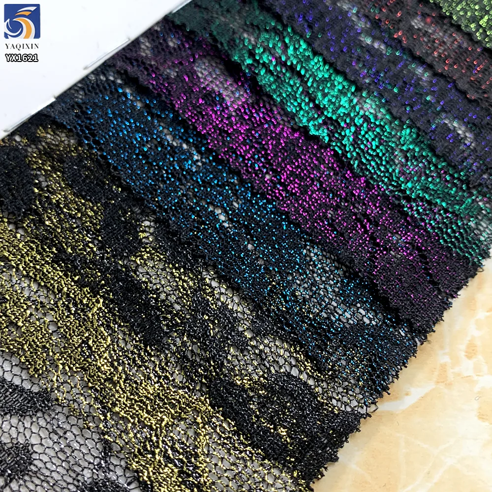 YX1621 Gold Silver Foil Printed Lace Fabric Floral Sheer Mesh for Dresses Tops and Fashion Apparel