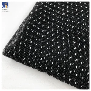 YX1393 2026 Black Mesh Tulle 60gsm Flocked White 3mm Polka Dot Tulle Pleated Fabric Pleated Tulle Flocked White Dot Fabric