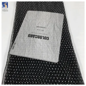 YX1393 2026 Black Mesh Tulle 60gsm Flocked White 3mm Polka Dot Tulle Pleated Fabric Pleated Tulle Flocked White Dot Fabric