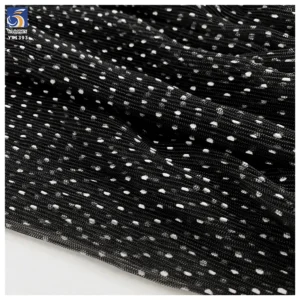 YX1393 2026 Black Mesh Tulle 60gsm Flocked White 3mm Polka Dot Tulle Pleated Fabric Pleated Tulle Flocked White Dot Fabric