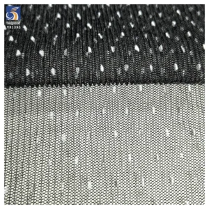YX1393 2026 Black Mesh Tulle 60gsm Flocked White 3mm Polka Dot Tulle Pleated Fabric Pleated Tulle Flocked White Dot Fabric