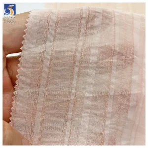 DV-6699 100g Light Pink Nylon Blend Breathable Soft Silky Lightweight Dress Vertical Stripe Fabric for Women's Summer Wear