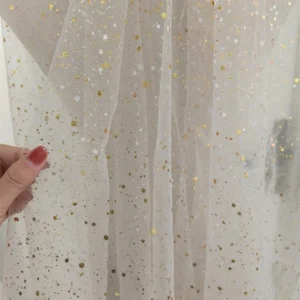 YX849 Tulle Stock Wholesale Gold Film Printing | Camouflage Tulle Fabric for Ink Splash Dress | USA Export