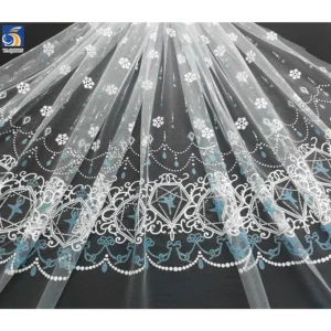 YX967 Clearing Out Inventory at a Loss Cheap Bulk Fabric Wholesale Blue and White Snowflake Printed Tulle Fabric for Sales