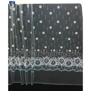 YX967 Clearing Out Inventory at a Loss Cheap Bulk Fabric Wholesale Blue and White Snowflake Printed Tulle Fabric for Sales