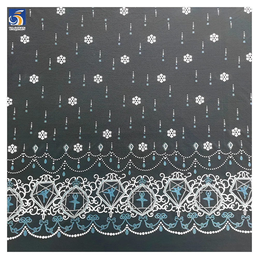 YX967 Clearing Out Inventory at a Loss Cheap Bulk Fabric Wholesale Blue and White Snowflake Printed Tulle Fabric for Sales