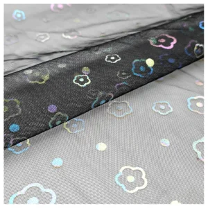 YX2017 2025 New Bud Print Illusion Mesh Foil Film Printed Tulle Fabric for Children's Dresses Fashion Gowns