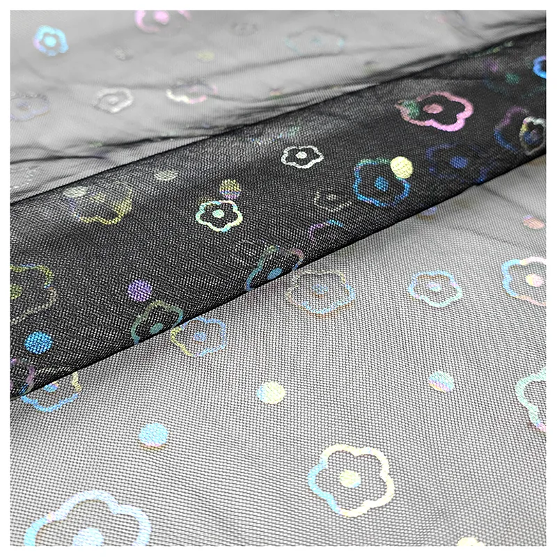 YX2017 2025 New Bud Print Illusion Mesh Foil Film Printed Tulle Fabric for Children's Dresses Fashion Gowns