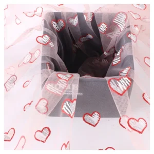 Valentines Hearts-Shaped Sparkly Tulle Fabric Textile French Fashion Mesh Lace Fabric for Skirt