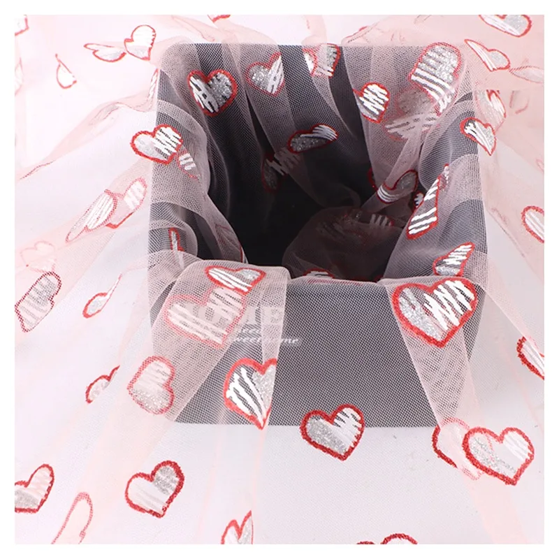 Valentines Hearts-Shaped Sparkly Tulle Fabric Textile French Fashion Mesh Lace Fabric for Skirt