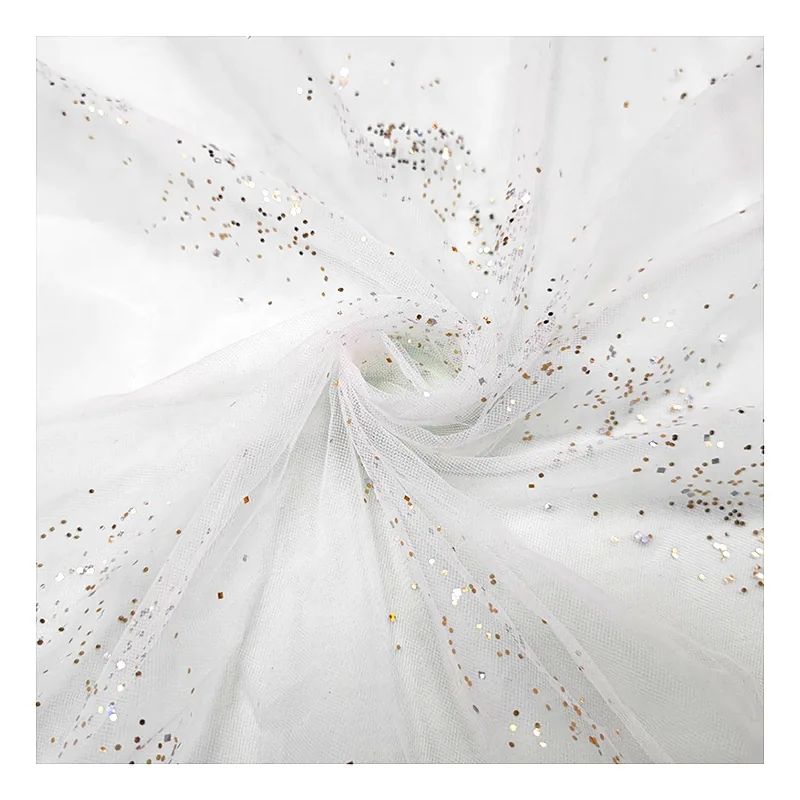 SGT004 Wedding Bridal Tulle Sparkly Golden Custom Sequins Glitter Tulle Fabric for Veil Clothing