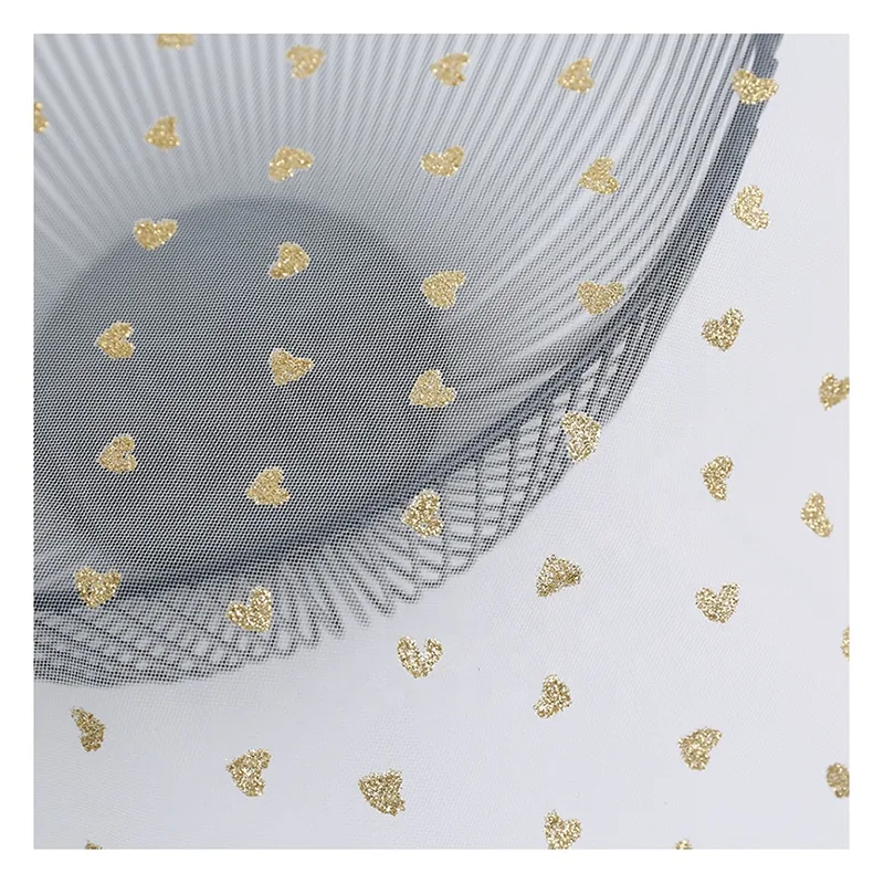100% Polyester Glitter Tulle Fabric Gold love Tulle High Fastness Glitter Can Be Used for American Valentine's Day Fabric