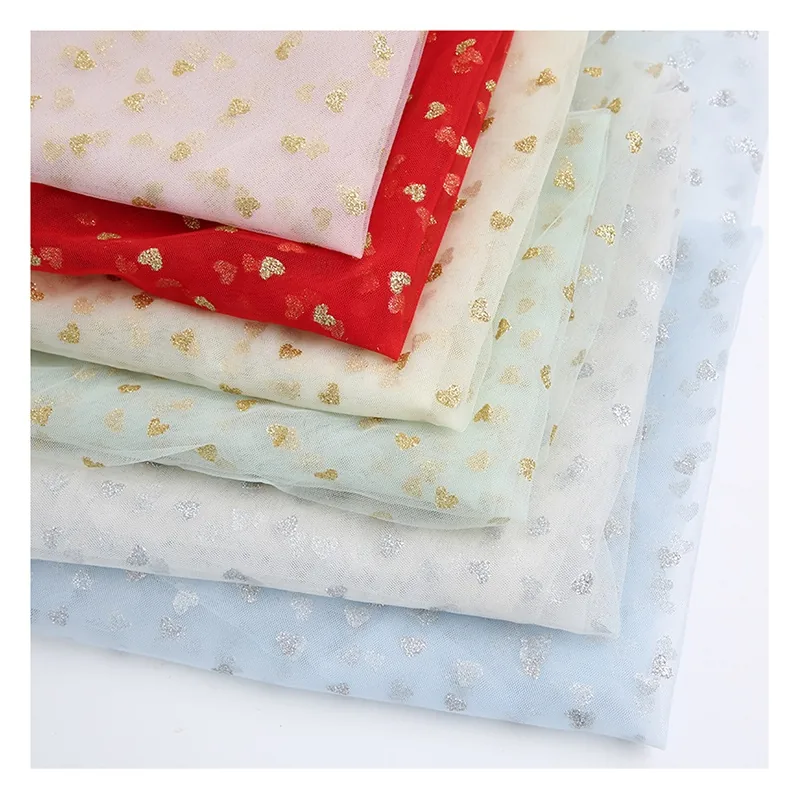 100% Polyester Glitter Tulle Fabric Gold love Tulle High Fastness Glitter Can Be Used for American Valentine's Day Fabric