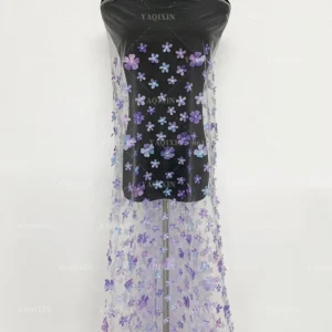 YX1130 High Quality Purple and Blue Gradient Flowers 3D Mesh Fabric 2 Yards Embroidery 3D Florals Tulle Christmas Skirt Fabric
