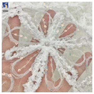 YX1216 American Summer Knitted Embroidery Flowers Fabric Mesh Crochet Rope Lace Fabric With Sequins for Women Dress