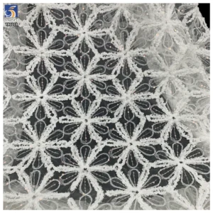 YX1216 American Summer Knitted Embroidery Flowers Fabric Mesh Crochet Rope Lace Fabric With Sequins for Women Dress
