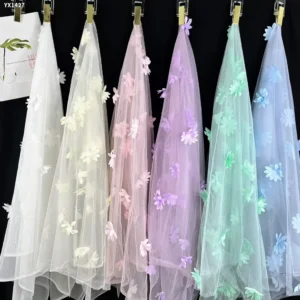 YX1427 Wholesale 3D Florals Embroidery Tulle Mesh Fabric Children Dress Soft 3D Net Lace Pastel OEM ODM Factory