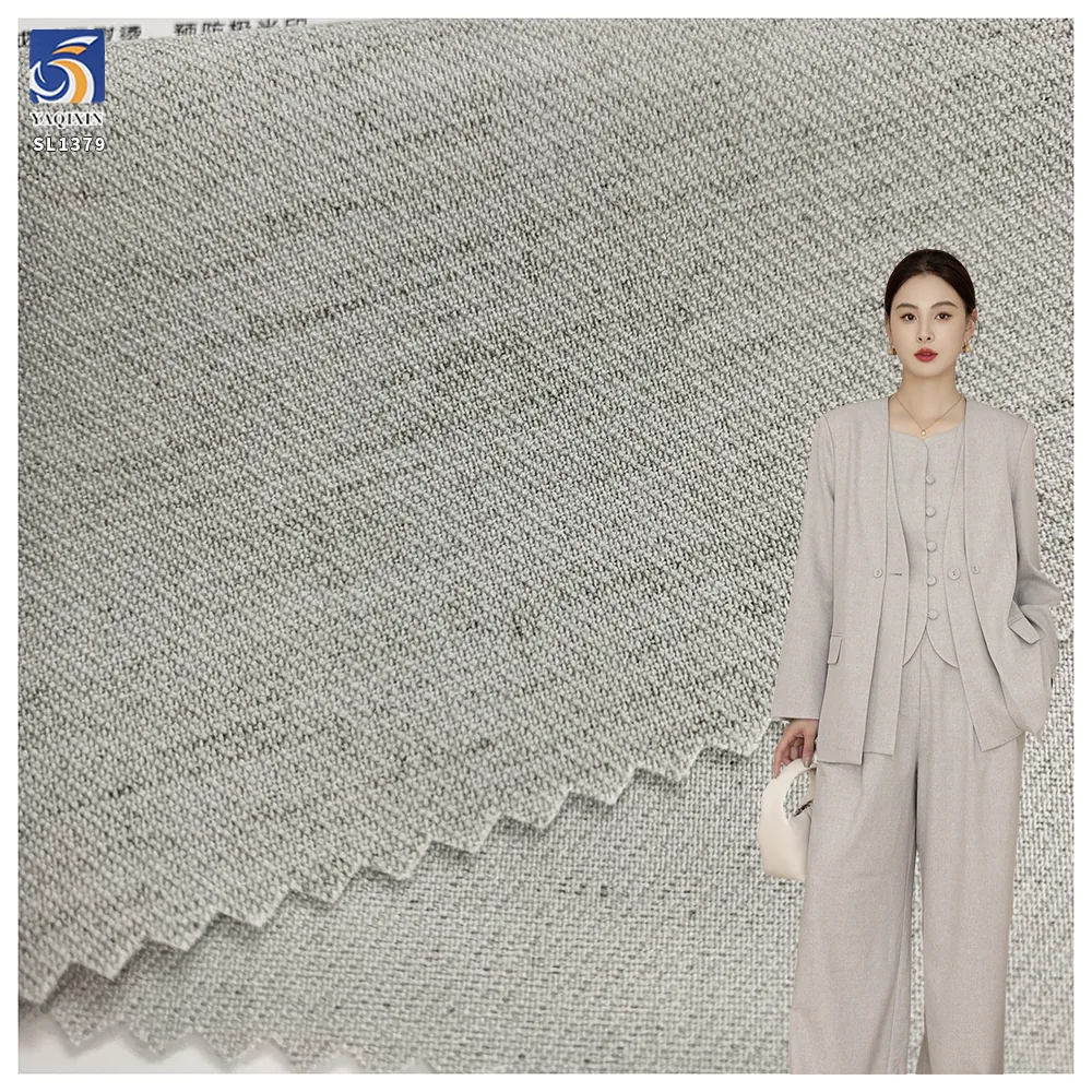 SL1379 270g 70% Polyester 15% Cellulose 7% Lyocell 3% Worsted Wool 5% Spandex Blend TR Heather Gray Stretch Fabric for Suit