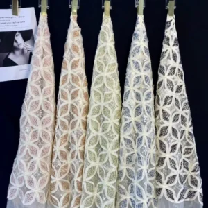 YX1307 High Quality Light Pink Swiss Rope Embroidered Mesh Lace Fabric With Sequins Embroidery Mesh Fabric for Women Dress