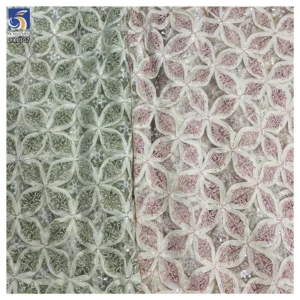 YX1307 High Quality Light Pink Swiss Rope Embroidered Mesh Lace Fabric With Sequins Embroidery Mesh Fabric for Women Dress