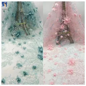 YX1262 200gsm New France Mesh Sequin Embroidered Fabric Flowers 3D Hand Embroidery Fabric With Sequins for Women's Garments