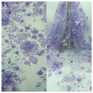 YX1262 200gsm New France Mesh Sequin Embroidered Fabric Flowers 3D Hand Embroidery Fabric With Sequins for Women's Garments