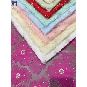 YX967-2 Cheap and Low-Priced 3D Flowers Plain Embroidery Tulle Mesh Fabric With White Pearls 3D Tulle Dress Fabrics for Girl